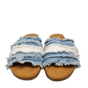 Hey Girl by Corkys Lowkey Sandals Women 7 Multi Denim Fringe Comfortable Slip On